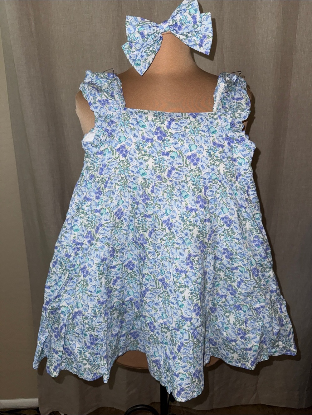 Janie &Jack Blue Floral Sundress with Matching Hair Bow sz6